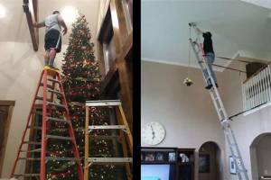 People doing unsafe things on ladders