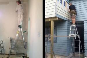 People doing dangerous things on ladders