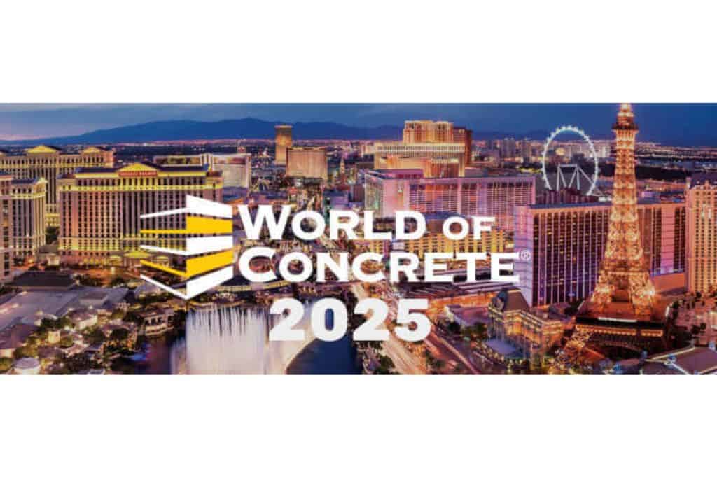 The Las Vegas Strip with the World of Concrete Logo overlaid